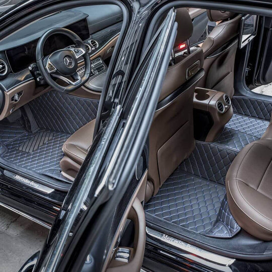 black with blue car mat