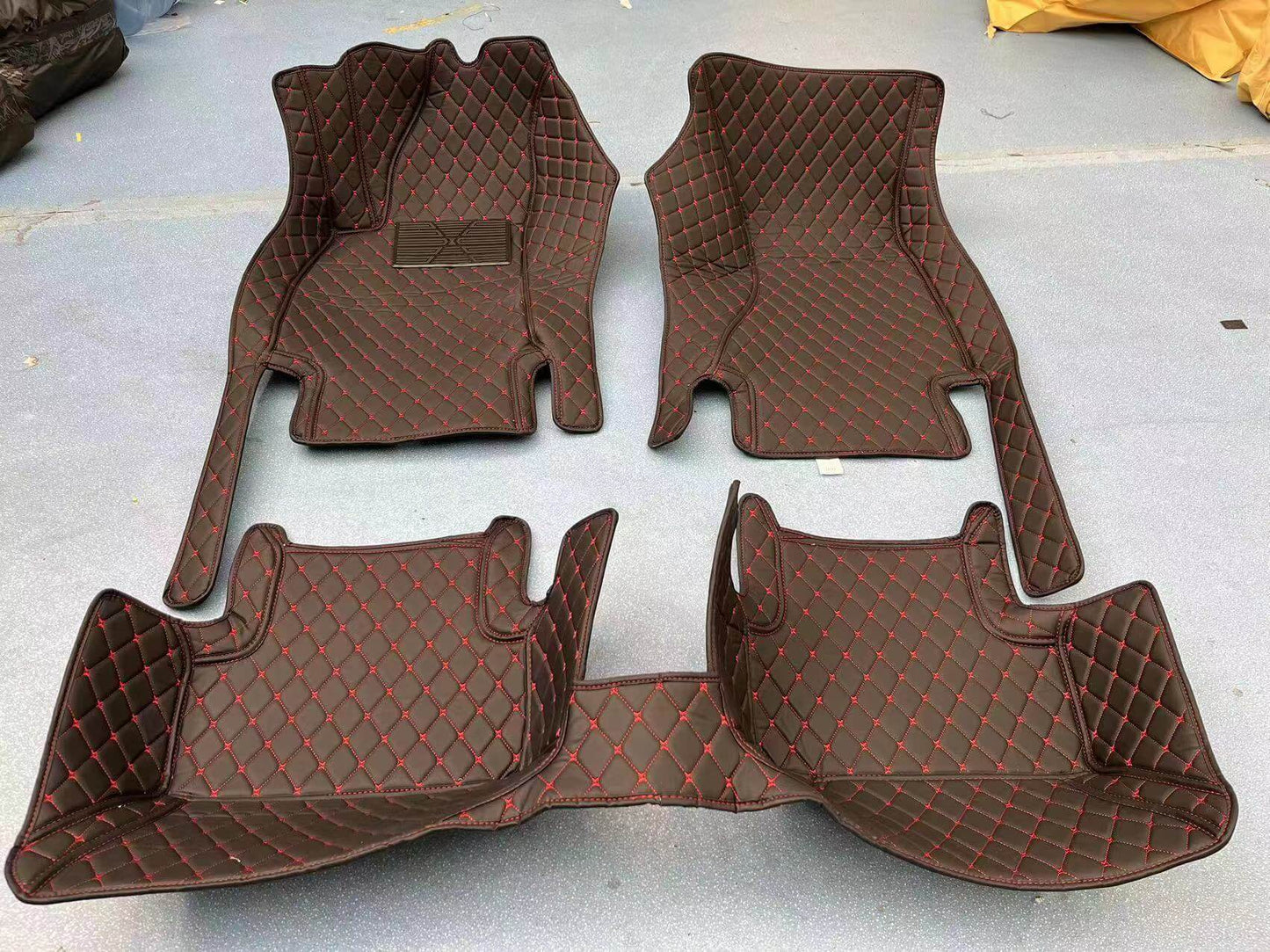 Lux-Beautyplus 3D Full Coverage custom car mats with stylish red stitching and quilted texture.